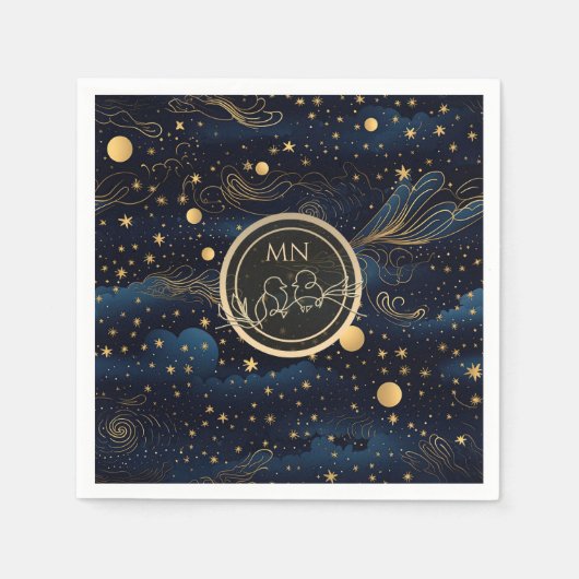 Serviette En Papier Celestial Navy Gold Monogram Wedding (Devant)