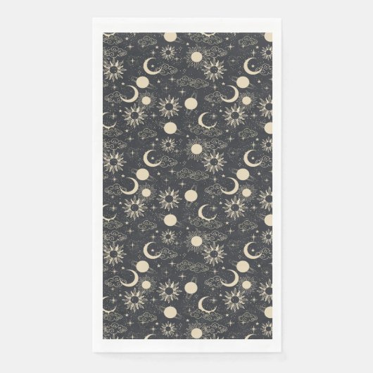 Serviette En Papier celestial space sun moon galaxy planet beige (Devant)
