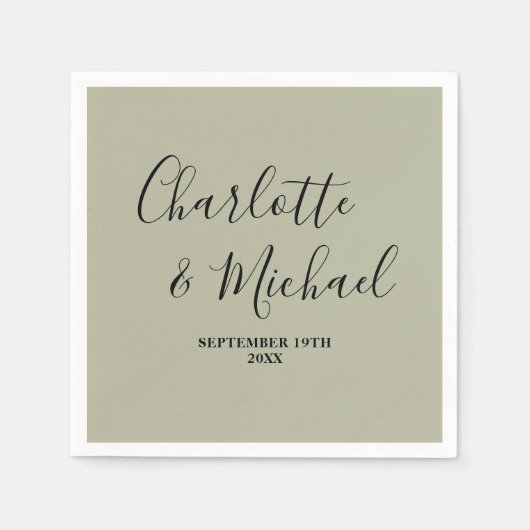 Serviette En Papier Cement Grey Script Minimalist Wedding (Devant)