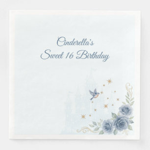 Serviette En Papier Cendrillon Douce 16 Conte de Fées Bleu Poussiéreux