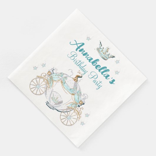 Serviette En Papier Cendrillon turquoise et or Princesse Carriage (Coin)