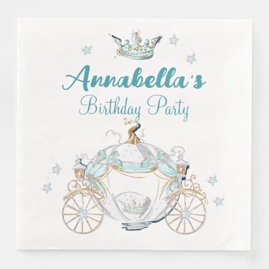 Serviette En Papier Cendrillon turquoise et or Princesse Carriage (Devant)