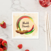 Serviette En Papier Cercle d'aquarelle Diwali Diyas (En situation)