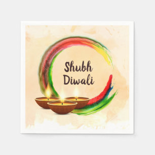 Serviette En Papier Cercle d'aquarelle Diwali Diyas