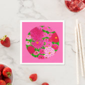 Serviette En Papier Cercle de fleurs, Chrysanthèmes rose Fuchsia (En situation)