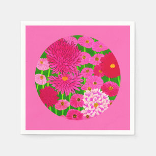 Serviette En Papier Cercle de fleurs, Chrysanthèmes rose Fuchsia