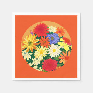 Serviette En Papier Cercle de fleurs, marguerites colorées et monstres