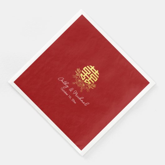 Serviette En Papier Cercle double bonheur fleur mariage chinois (Coin)