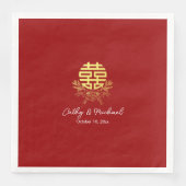 Serviette En Papier Cercle double bonheur fleur mariage chinois (Devant)