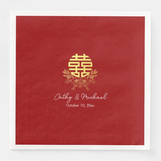 Serviette En Papier Cercle double bonheur fleur mariage chinois (Devant)
