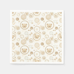 Serviette En Papier Cercle neutre à motif d'ours en peluche beige bébé