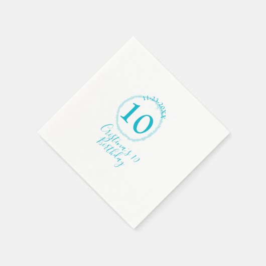 Serviette En Papier Cercle turquoise. Parties scintillant ronde 10e an (Coin)