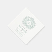 Serviette En Papier Cercle vert monogramme art mariage personnalisé (Coin)