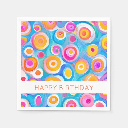 Serviette En Papier Cercles Abstraits Art HAPPY ANNIVERSAIRE Colorful (Devant)