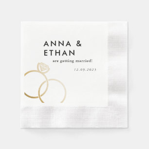 Serviette En Papier Cercles d'or moderne Fiançailles noir et blanc