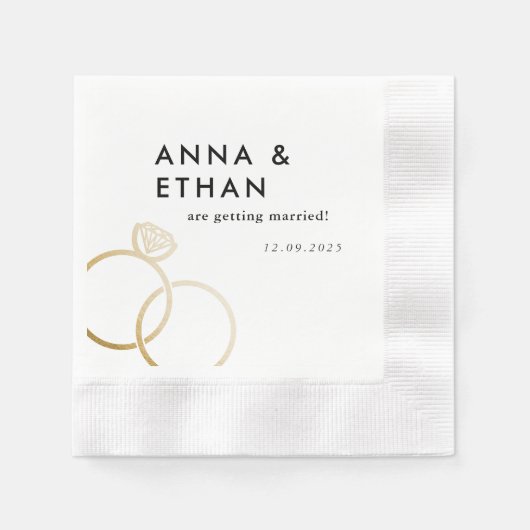 Serviette En Papier Cercles d'or moderne Fiançailles noir et blanc (Devant)