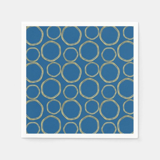 Serviette En Papier Cercles dorés et bleu vif moderne tendance (Devant)