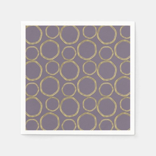 Serviette En Papier Cercles dorés et Taupe rustique Violet Moderne Ten (Devant)