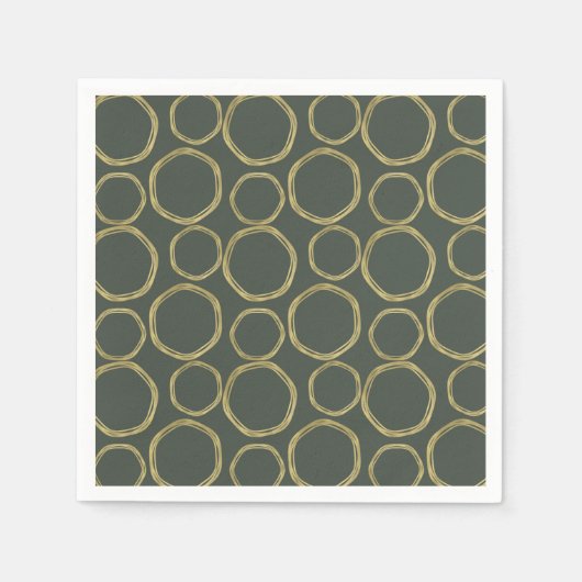 Serviette En Papier Cercles dorés et vert olive rustique moderne tenda (Devant)