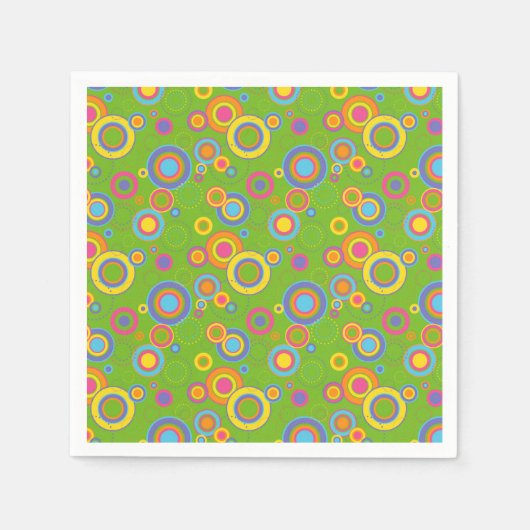 Serviette En Papier Cercles mods rétro sur vert (Devant)
