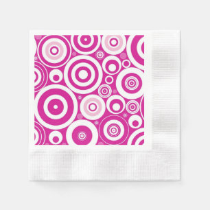 Serviette En Papier Cercles rétro concentrés rose et blanc
