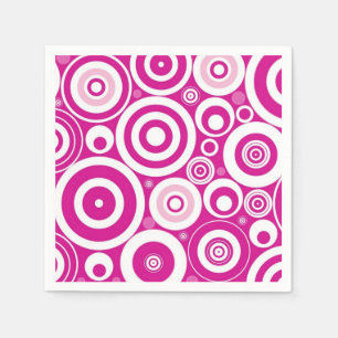 Serviette En Papier Cercles rétro concentrés rose et blanc
