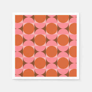 Serviette En Papier Cercles Rétro du milieu du siècle en rose et orang