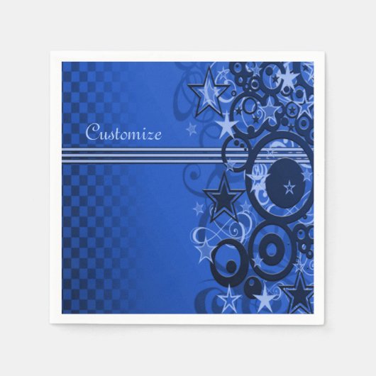 Serviette En Papier Cercles rétro & Étoiles serviettes bleues (Devant)