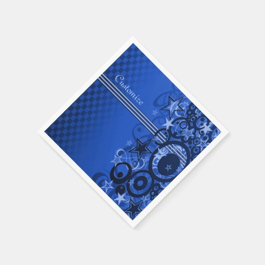 Serviette En Papier Cercles rétro & Étoiles serviettes bleues (Coin)