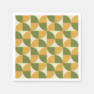 Serviette En Papier Cercles semi milieu du siècle vert moutarde jaune
