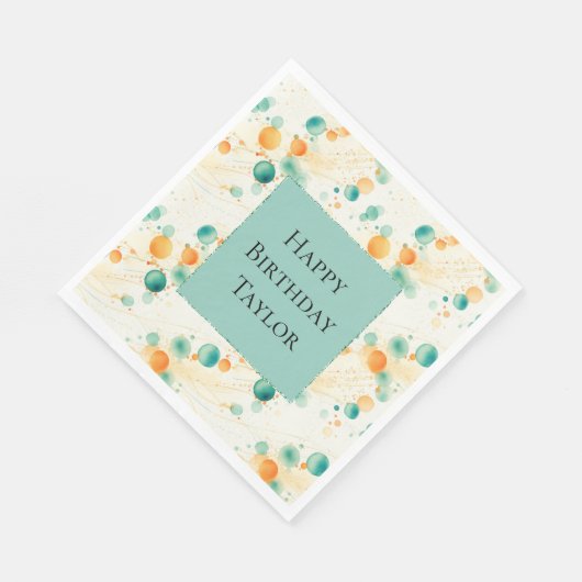 Serviette En Papier Cercles Tangerins Turquoise (Coin)