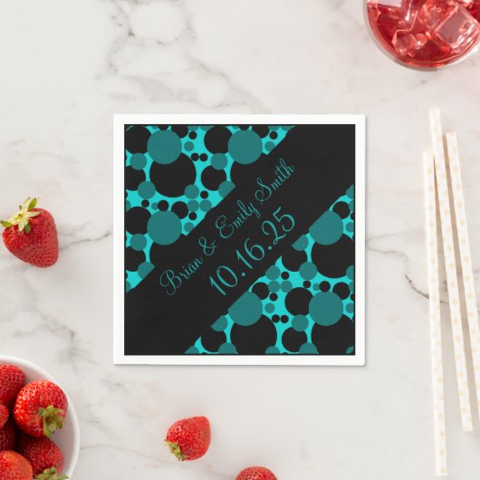 Serviette En Papier Cercles turquoises noirs serviettes personnalisabl (En situation)