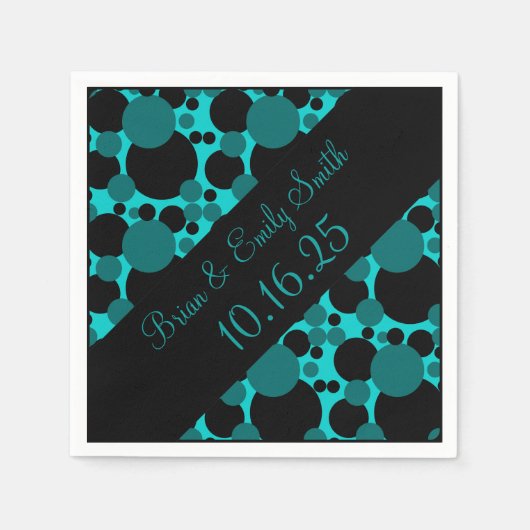 Serviette En Papier Cercles turquoises noirs serviettes personnalisabl (Devant)
