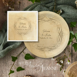 Serviette En Papier Cérémonie de Mariage Antique Calligraphie Vintage 