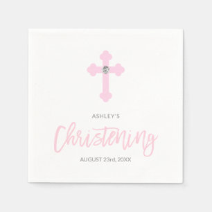Serviette En Papier Cérémonie rose personnalisée de BAPTÊME de cro