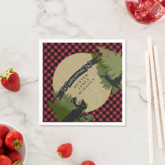 Serviette En Papier Cerf Antlers Lumberjack Plaid Baby Boy Douche (En situation)