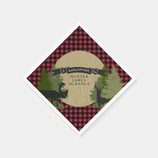 Serviette En Papier Cerf Antlers Lumberjack Plaid Baby Boy Douche (Coin)