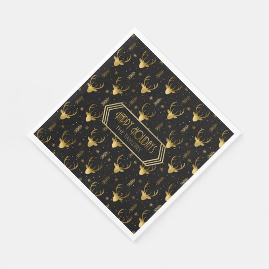 Serviette En Papier Cerf Antlers Motif de Noël Gold ID861 (Coin)