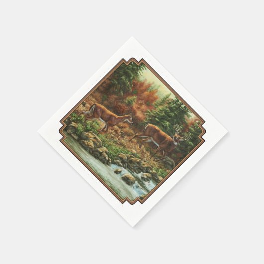 Serviette En Papier Cerf blanc et cascade (Coin)