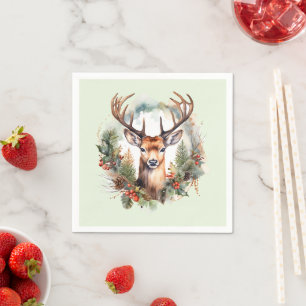 Serviette En Papier Cerf brun avec bois Noël rustique