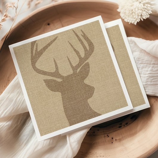 Serviette En Papier Cerf Buck Burlap Tan Rustique