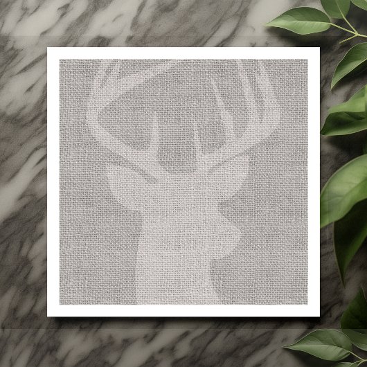 Serviette En Papier Cerf Buck gris rustique en toile de jute