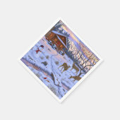 Serviette En Papier Cerf Cabine D'Hiver Dans La Scène De Noël De Neige (Coin)