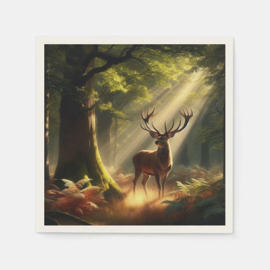 Serviette En Papier Cerf dans la forêt matinale (Devant)