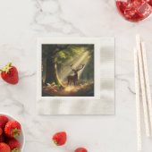 Serviette En Papier Cerf dans la forêt matinale (En situation)