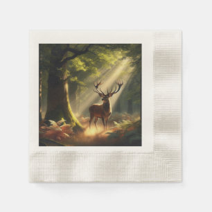 Serviette En Papier Cerf dans la forêt matinale