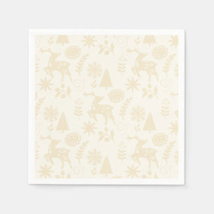 Serviette En Papier Cerf d'art populaire forêt blanc cassé