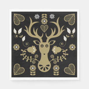 Serviette En Papier Cerf d'art populaire scandinave