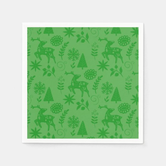 Serviette En Papier Cerf d'art populaire vert forêt (Devant)