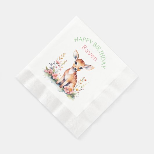 Serviette En Papier Cerf de bébé personnalisé en fleurs Anniversaire d (Coin)